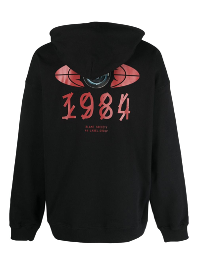 44 Label Group Graphic-print Cotton Hoodie In Black