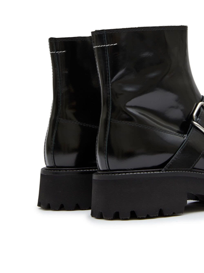 Shop Mm6 Maison Margiela Buckle-detail Leather Ankle Boots In Black