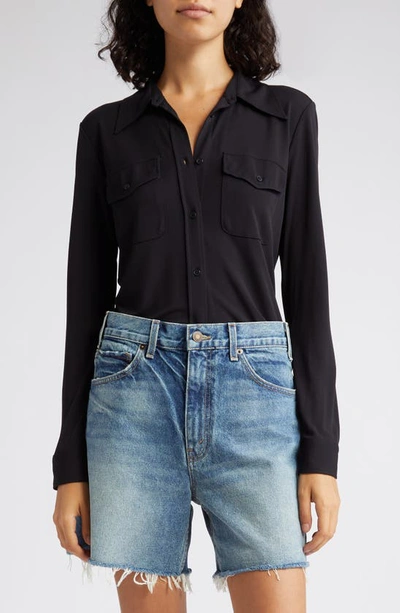 Shop Nili Lotan Aveline Pocket Button-up Shirt In Black