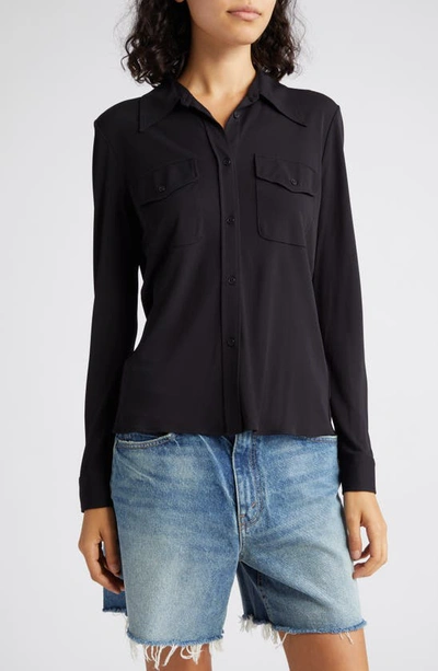 Shop Nili Lotan Aveline Pocket Button-up Shirt In Black