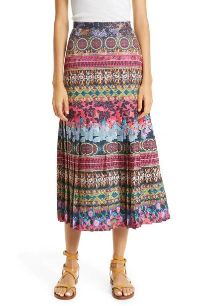 Shop Saloni Geo Print Satin Midi Skirt In 1761-striped Branches Plmt