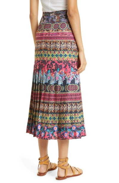 Shop Saloni Geo Print Satin Midi Skirt In 1761-striped Branches Plmt