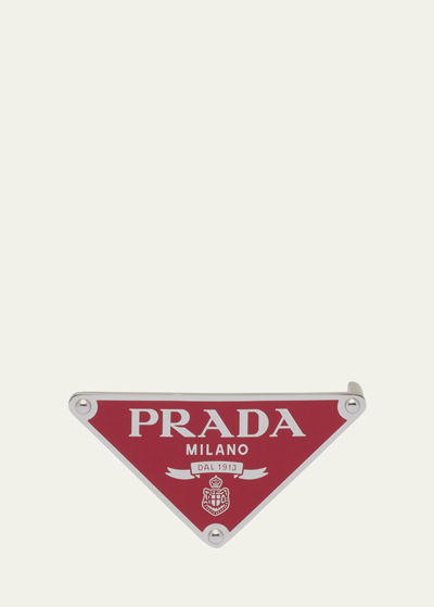 Shop Prada Men's Triangle Logo Metal Belt Buckle In F068z Fuoco