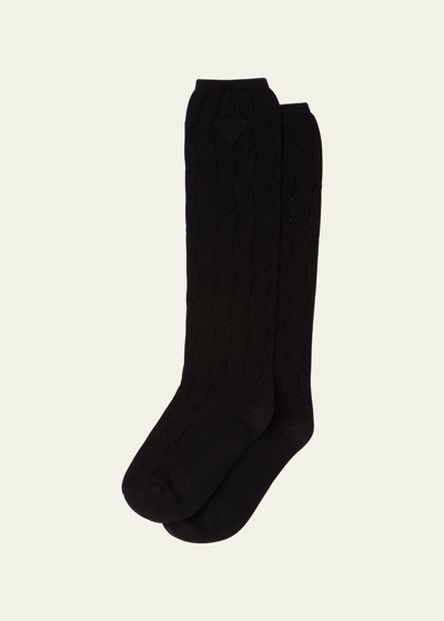 Shop Prada Cotton Crew Socks In F0002 Nero