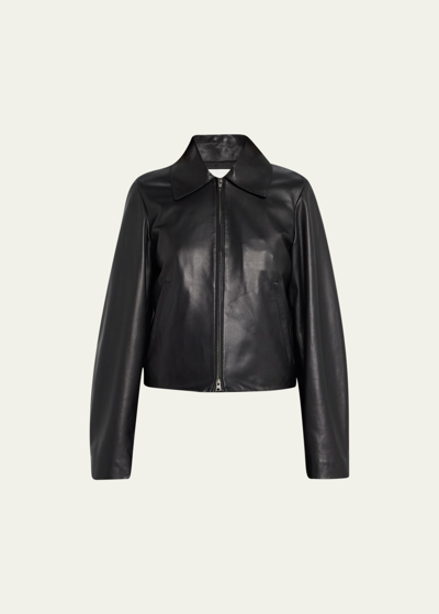 Shop Vince Zip-front Leather Jacket In Black