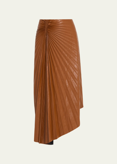 Shop A.l.c Tracy Pleated High-low Midi Skirt In Cognac