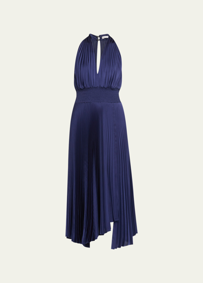 Shop A.l.c Rose Pleated Halter Midi Dress In Riviera