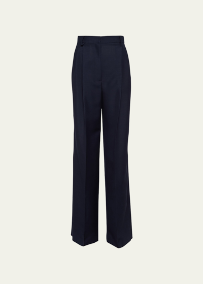 Shop Prada Mohair Light Straight-leg Pants In F0008 Bleu