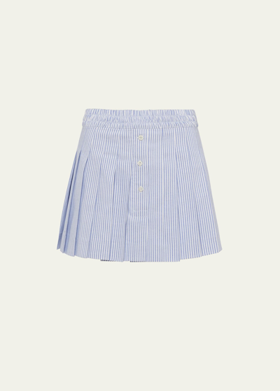 Shop Prada Stripe Oxford Pleated Mini Skirt In F0p41 Bianco Blue