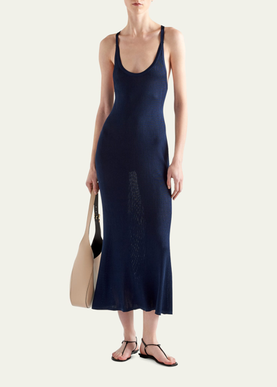 Shop Prada Silk Ribbed Tank Dress In F0008 Bleu