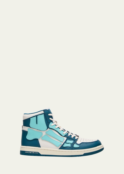 Shop Amiri Skel Tricolor Leather High-top Sneakers In 420 Blue
