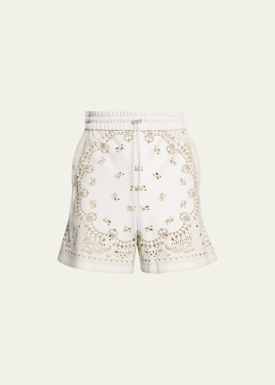 Shop Amiri Men's Laser-cut Leather Bandana Shorts In White