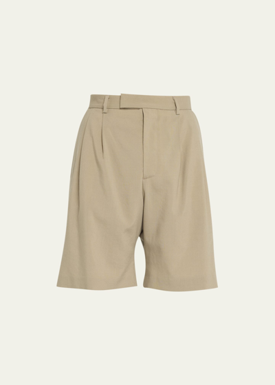 Shop Amiri Men's Double-pleated Wool Shorts In Tan