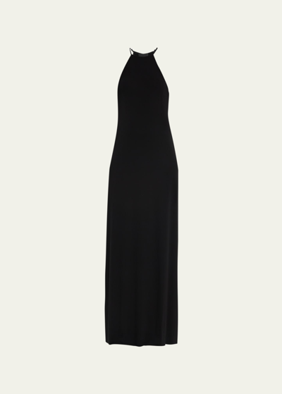Shop Nili Lotan Lucette Halter Jersey Maxi Dress In Black