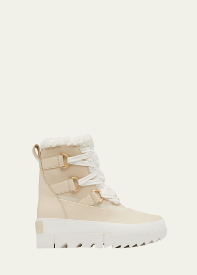 Shop Sorel Joan Of Arctic Leather Faux-fur Snow Booties In Bleached Ceramic