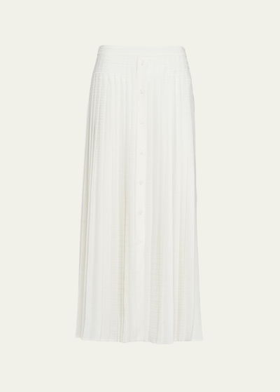 Shop Prada Logo-embroidered Pleated Silk Midi Skirt In F0009 Bianco