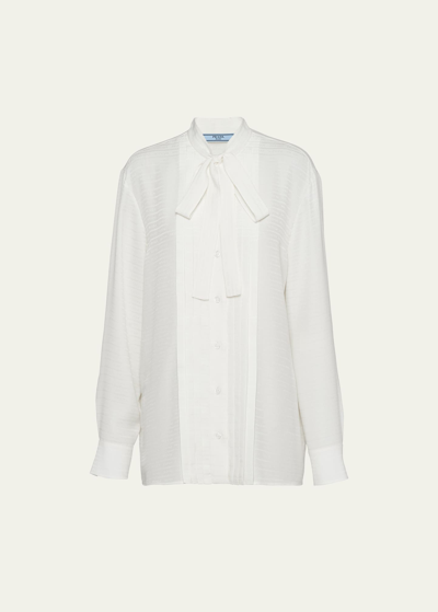 Shop Prada Scarf-neck Silk Button Up Silk Shirt In F0009 Bianco