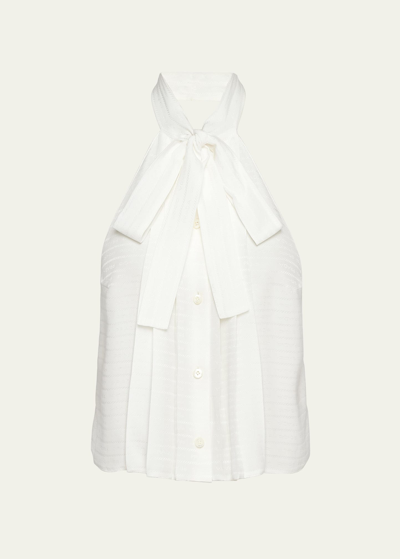 Shop Prada Logo-embroidered Halter Silk Top In F0009 Bianco