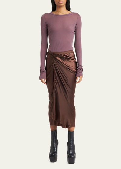 Shop Rick Owens Drape Wrap Midi Skirt In Brown