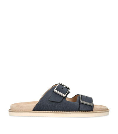 Shop Brunello Cucinelli Pebbled Leather Sandals In Navy