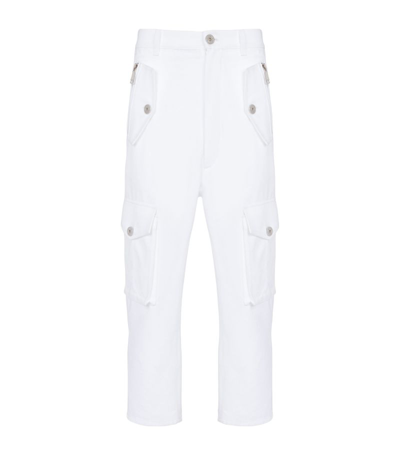 Shop Balmain Cotton Cropped Cargo Trousers In White