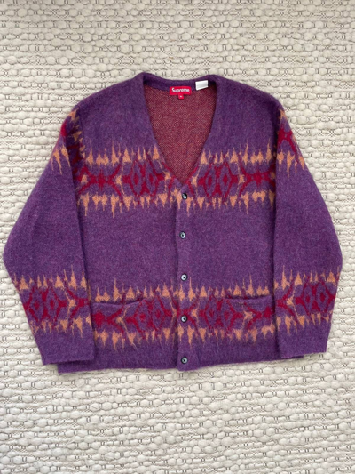 Pre-owned Supreme Abstract Stripe Cardigan In Purple | ModeSens