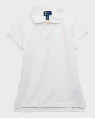 Shop Ralph Lauren Girl's Short-sleeve Logo Embroidery Polo Shirt In White