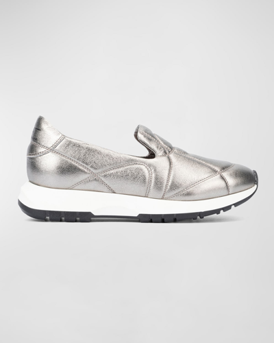Shop Aquatalia Katya Quilted Metallic Slip-on Sneakers In Silver
