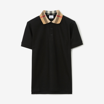 Burberry Cody Polo Shirt With Check Collar In Blue