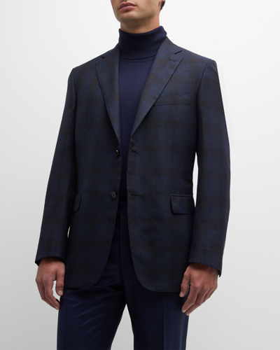 Shop Brioni Men's Plaid Wool Sport Coat In Midnight Blue