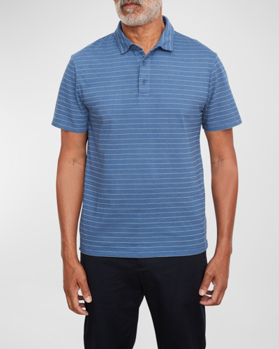 Shop Vince Men's Garment-dyed Fleck Stripe Polo Shirt In Washed Twilight B