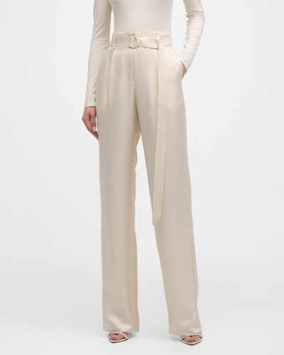 Shop Lapointe High Waisted Silk Belted Pants In Cream
