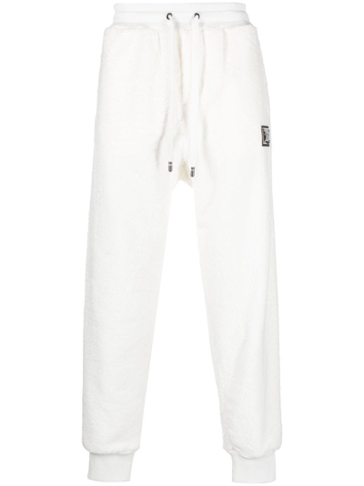 Shop Dolce & Gabbana Gold-tone Logo Cotton Track Pants In White