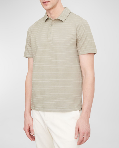 Shop Vince Men's Garment-dyed Fleck Stripe Polo Shirt In Washed Pale Thyme