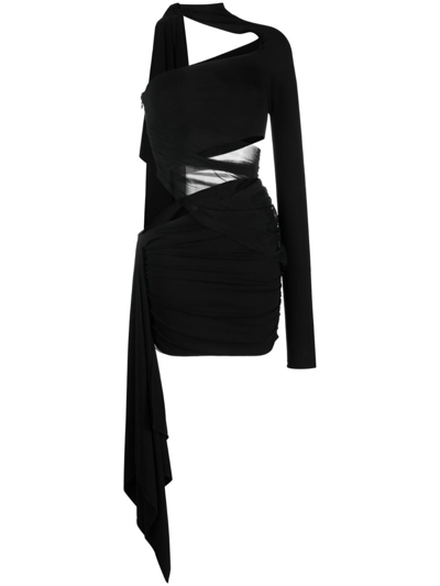 Shop Mugler Asymmetric Cut-out Minidress In Black
