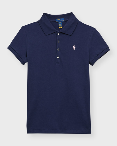 Shop Ralph Lauren Girl's Short-sleeve Logo Embroidery Polo Shirt In French Navy