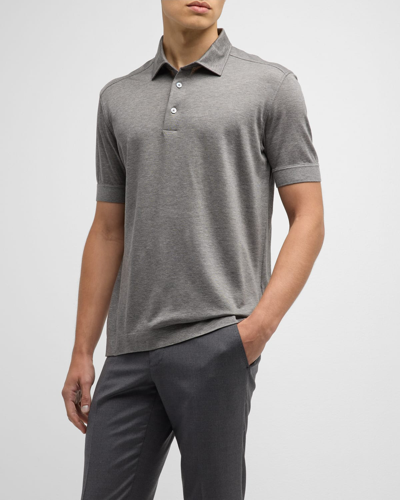 Shop Zegna Men's Pique Polo Shirt In Medium Gray Solid