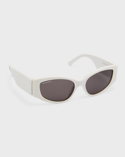 Shop Balenciaga Logo Acetate Cat-eye Sunglasses In Shiny Solid Ivory