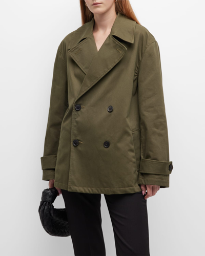 Shop Nili Lotan Cade Oversized Double-breast Cotton Trench Coat In Army Green