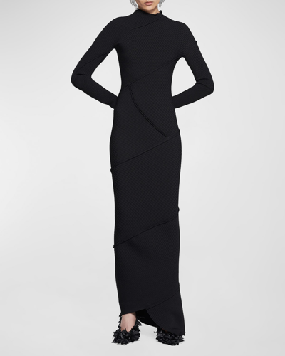Shop Balenciaga Spiral Ribbed Maxi Dress In 1000 Black