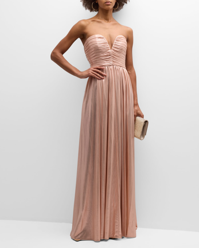 Shop Retroféte Madeleine Long Strapless Sweetheart Dress In Dusty Pink