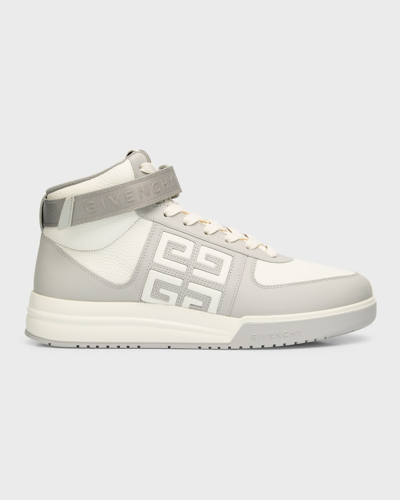 Shop Givenchy Men's G4 Leather High-top Sneakers In Grey/white
