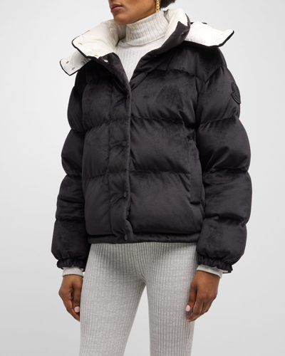 Shop Moncler Daos Velvet Puffer Jacket In Black