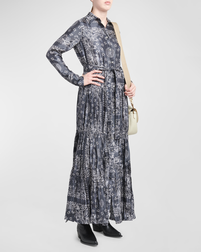 Shop Golden Goose Bandana Print Long Sleeve Maxi Shirtdress In Anthracite