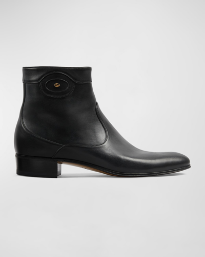 Shop Gucci Men's Adel Gg Leather Ankle Boots In Black