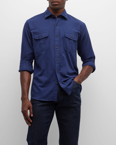 Shop Peter Millar Men's Fallside Cotton Sport Shirt In Navy