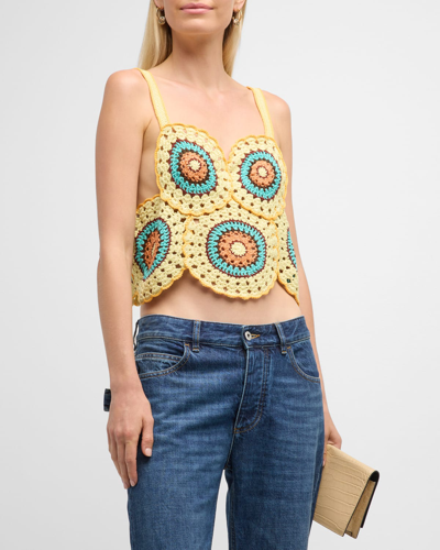 Shop Ulla Johnson Olivia Tie-back Multicolor Cotton Crochet Crop Top In Passiflora