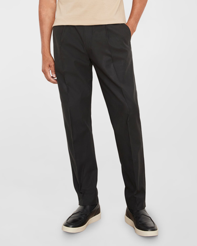 Shop Vince Men's Pleated Cotton-tencel Dress Pants In Soft Black