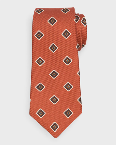 Shop Kiton Men's Square-print Silk Tie In Orange Multi