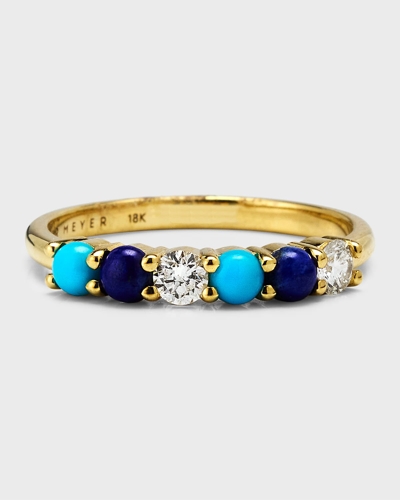 Shop Jennifer Meyer 18k Yellow Gold 4 Prong Ring With Diamonds, Lapis And Turquoise In Yg Dia Turq Lap